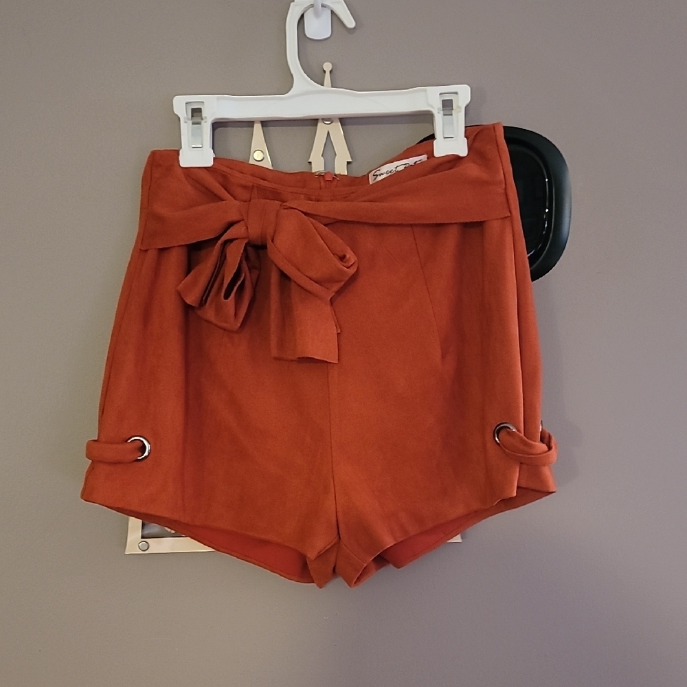 Orange High Waist Shorts with Bow Detail